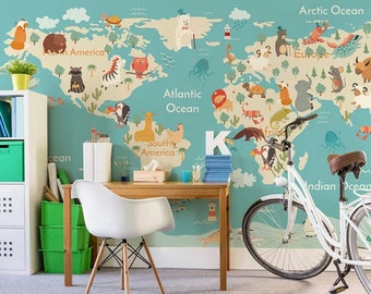 Items Similar To 3d Animal World Map Wallpaper Children S