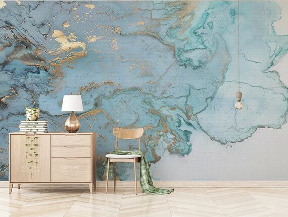 3d Marble Looking Wallpaper Blue Marble Poster Design Fashion Retro Luxury Blue Gilding Texture Tv Background Wall Bedroom
