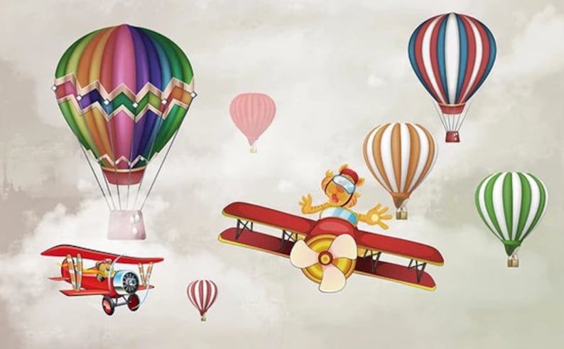 Kids Wallpaper Aircraft Personality Hot Air Balloon Poster Children/'s Room Background Wall Wall Art Wall poster Kids Room