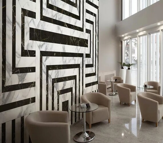 3d Black White Wallpaper Geometric Abstract Black And White Marble Poster Background Wall Bedroom