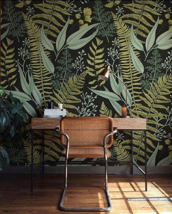 Botanical Wallpaper Ferns Wallpaper Wall Mural Green Home Etsy