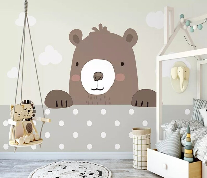 Baby Wallpaper Poster Whole House Simple Cartoon Bear Indoor Sofa TV Background Wall Kids Room