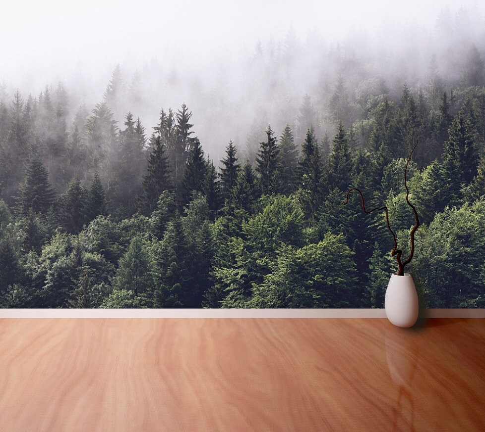 Foggy Forest Wallpaper Forested Mountain Slope In Low Lying Etsy Foggy Forest Wallpaper Forested Mountain Slope In Low Lying Etsy