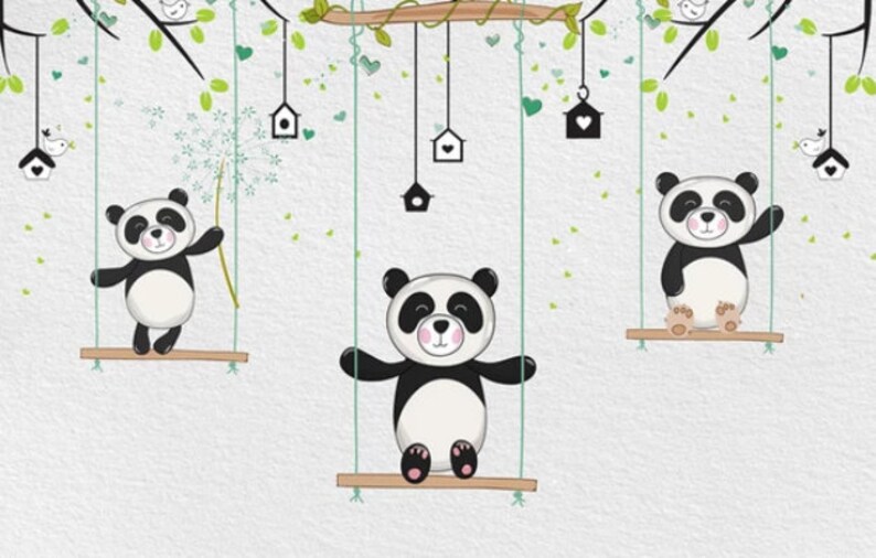Swing Panda Wallpaper Children S Room Tv Background Wall Polar Bear Elk Bird Board Animal Swings Home Decor Home Living Kromasol Com