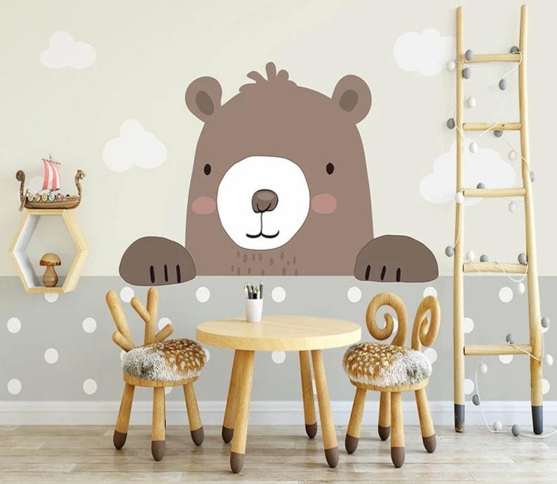 Baby Wallpaper Poster Whole House Simple Cartoon Bear Indoor Sofa TV Background Wall Kids Room