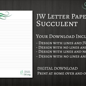 JW letter writing paper digital download green succulent pretty