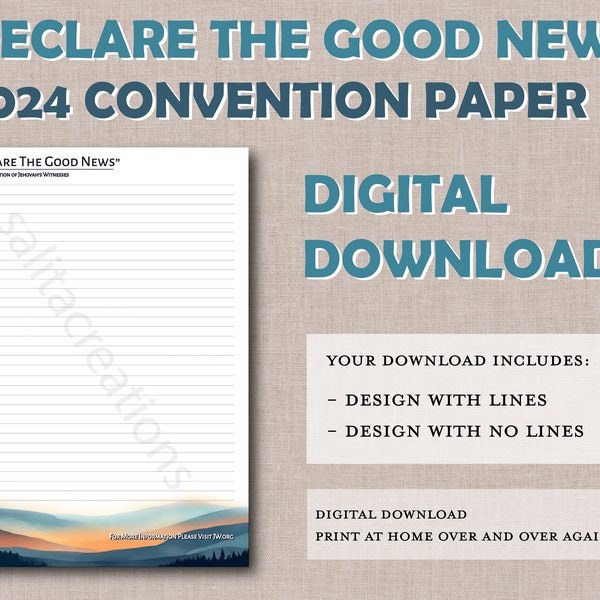JW Declare The Good News 2024 Convention campaign letter writing paper digital download lined website