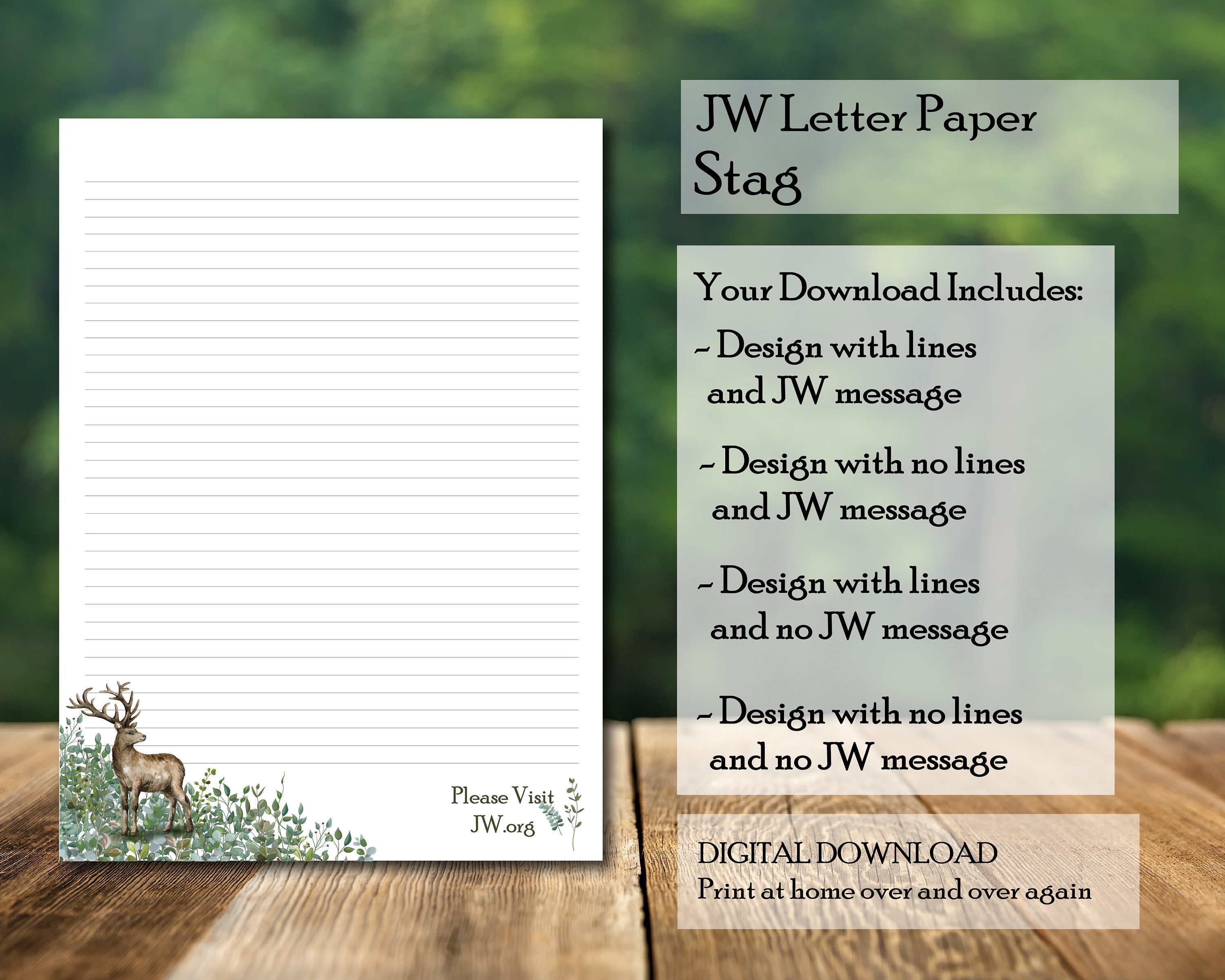 Botanical Letter Writing Paper Printable, Digital Download