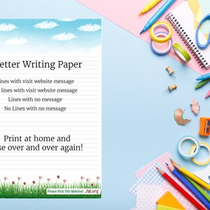 JW carta escritura papel descarga digital niños nubes flores hierba sitio web