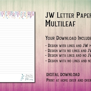 Papel para escrever cartas JW download digital folhas coloridas multifolhas brilhantes