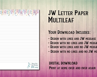 JW letter writing paper digital download multileaf colourful leaves bright