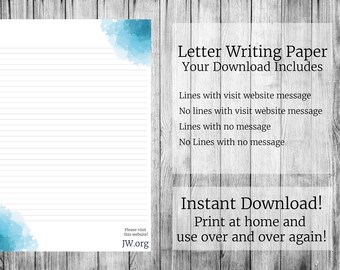 JW letter writing paper digital download Visit website lined blue watercolour