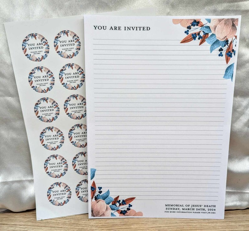 JW Memorial Campaign 2024 You are invited notepad paper lines letter writing set stickers invitation image 5