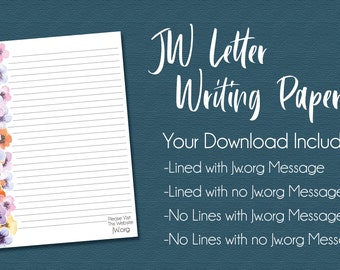 JW letter writing paper lined digital download website flowers leaves side