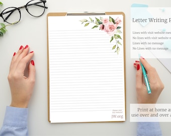JW letter writing paper digital download lined website flowers