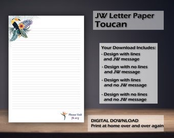 JW letter writing paper digital download toucan leaves bird jungle jw.org jw visit website