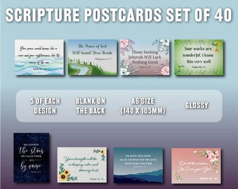 Set of 40 Scripture postcards jw cards years text pretty river birds flowers