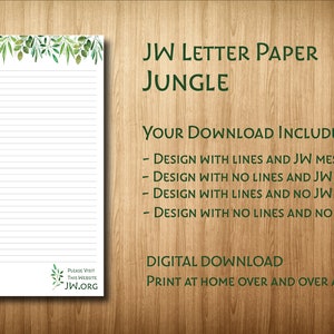 JW letter writing paper digital download lined website green leaves jungle