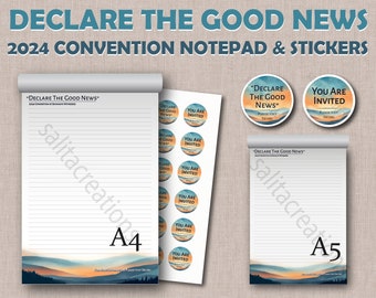 JW 2024 Declare The Good News convention notepad paper lines letter writing set stickers paradise sea mountains