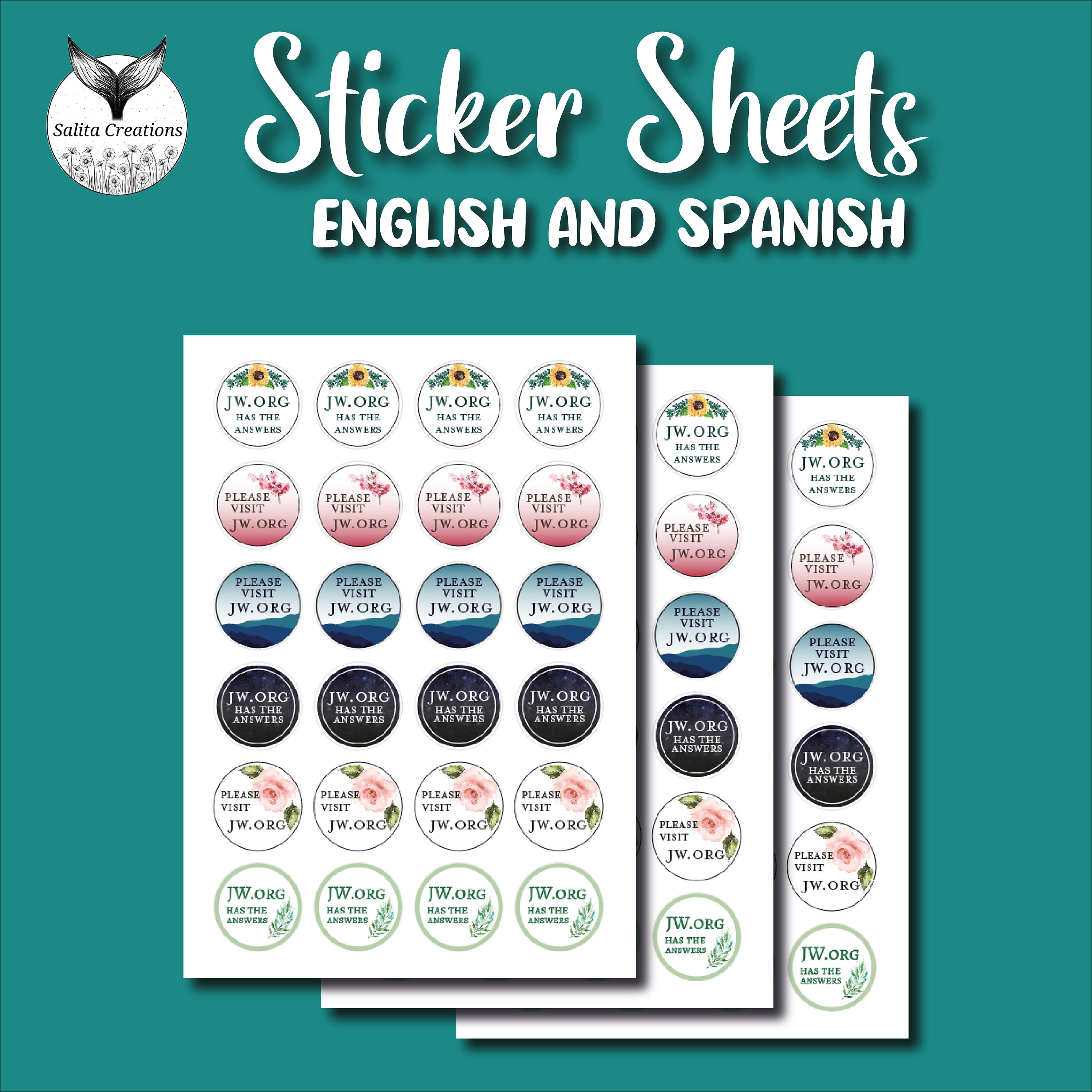 JW Stickers site 3 Sheets Etsy Australia