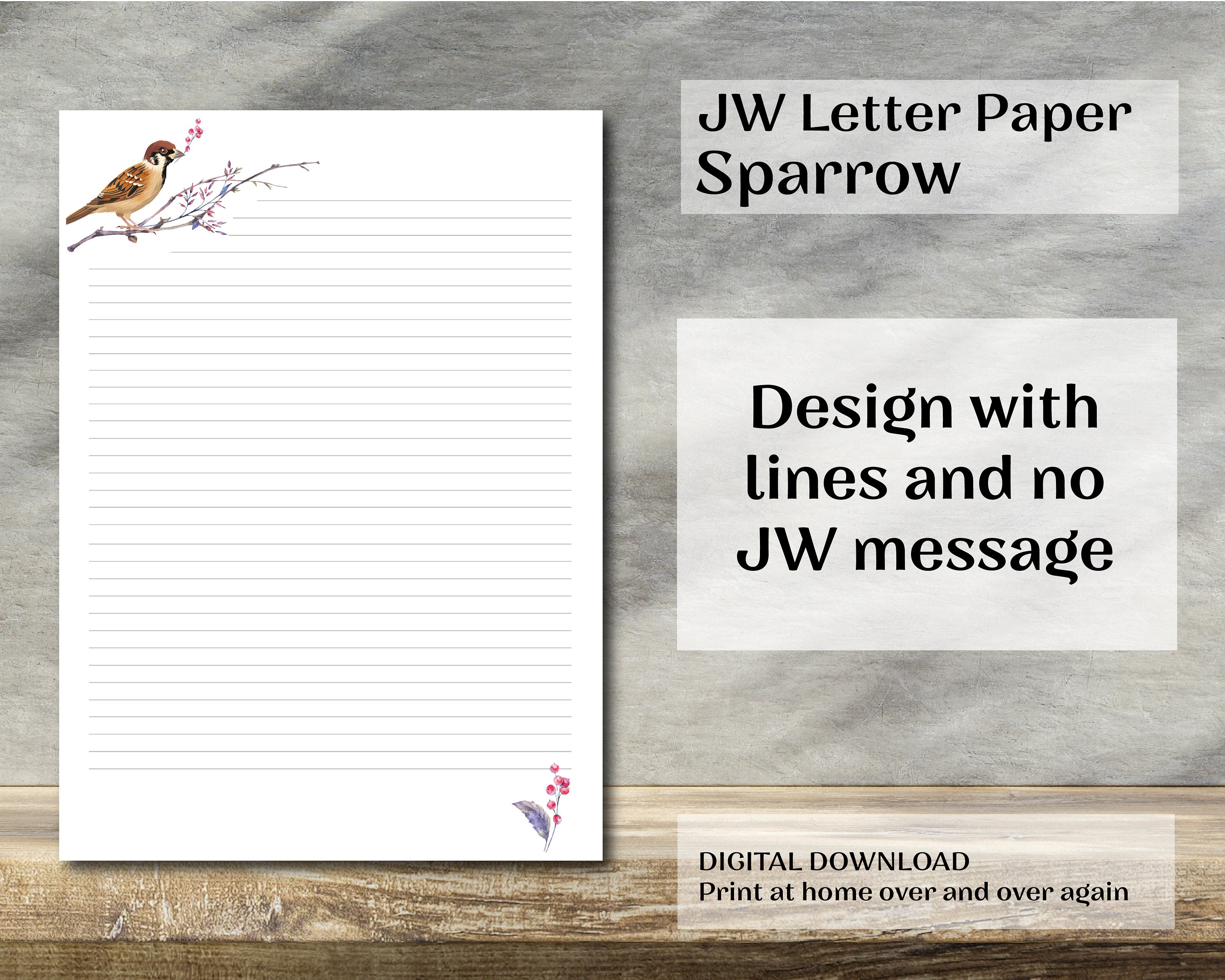JW Letter Writing Paper Digital Download Lined site Sparrow Etsy UK
