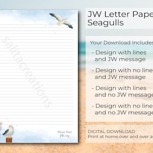 JW carta papel para escrever download digital forrado site gaivotas areia céu oceano mar