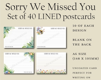 JW set of 40 LINED Postcards Sorry We Missed You not at home pioneer door to door letters campaign ministry writing