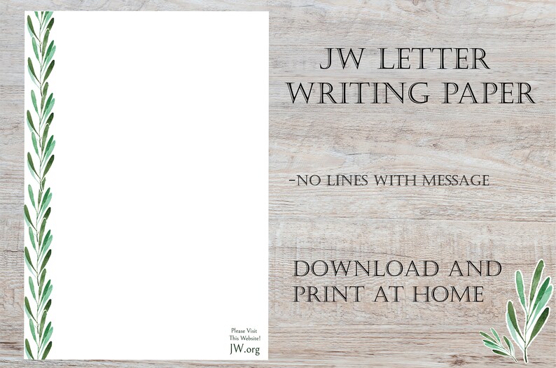 JW Letter Writing Paper Digital Download Green Olive Leaf Side Etsy UK