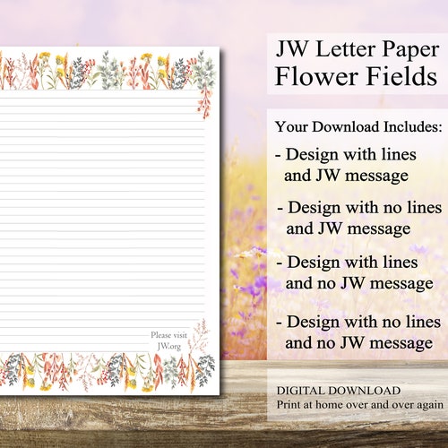 JW Letter Writing Paper Digital Download Lined Website Flowers - Etsy UK