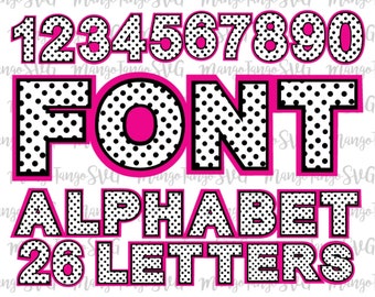 Polka Dot Pink Font - Alphabet Numbers Symbols for Birthday Little Girls - Surprise Birthday - Party Invitations Doll, PNG, Digital Download