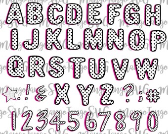 Polka Dot Pink Font SVG - Alphabet Numbers for Birthday Little Girls - Surprise Birthday - Party Invitations Doll, PNG, Digital Download