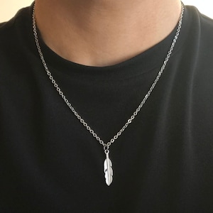 Feather Pendant Charm, Stainless Steel Necklace for Men Jewellery Him, Angel Wings Spiritual Faith Religious Hope Peace, Birthday Gift Box