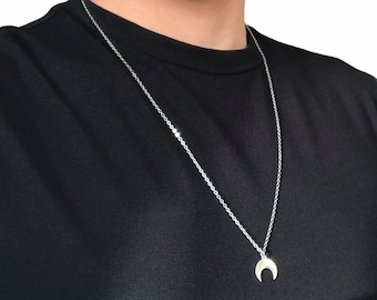 Crescent Earth Sun Star Moon Phases Luna Astronomy Space Sky Jewellery Gift Box Gold Half Moon Stainless Steel Pendant Charm Necklace Men