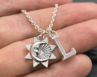 Crescent Earth Sun Star Moon Phases Luna Astronomy Space Sky Jewellery Gift Box Gold Half Moon Stainless Steel Pendant Charm Necklace Men