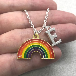 Rainbow Necklace Silver Initial Letter Gold Charm, Colourful NHS Love Heart Jewellery, Little Children Girls Kids Teen Daughter UK Gift Box