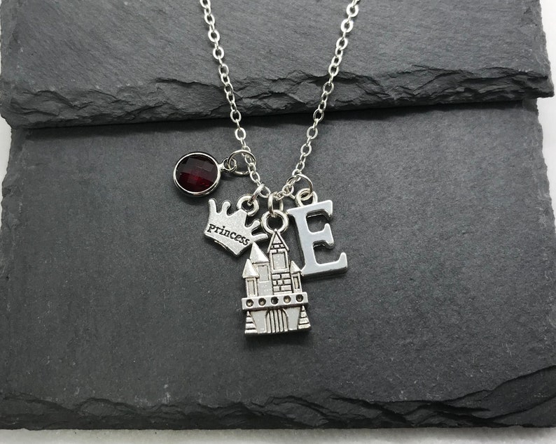 Magical Fantasy Fairy Tale Jewellery Gifts Box for Girls Kids Princess Castle Necklace Personalised Silver Initial Letter Birthstone Charm