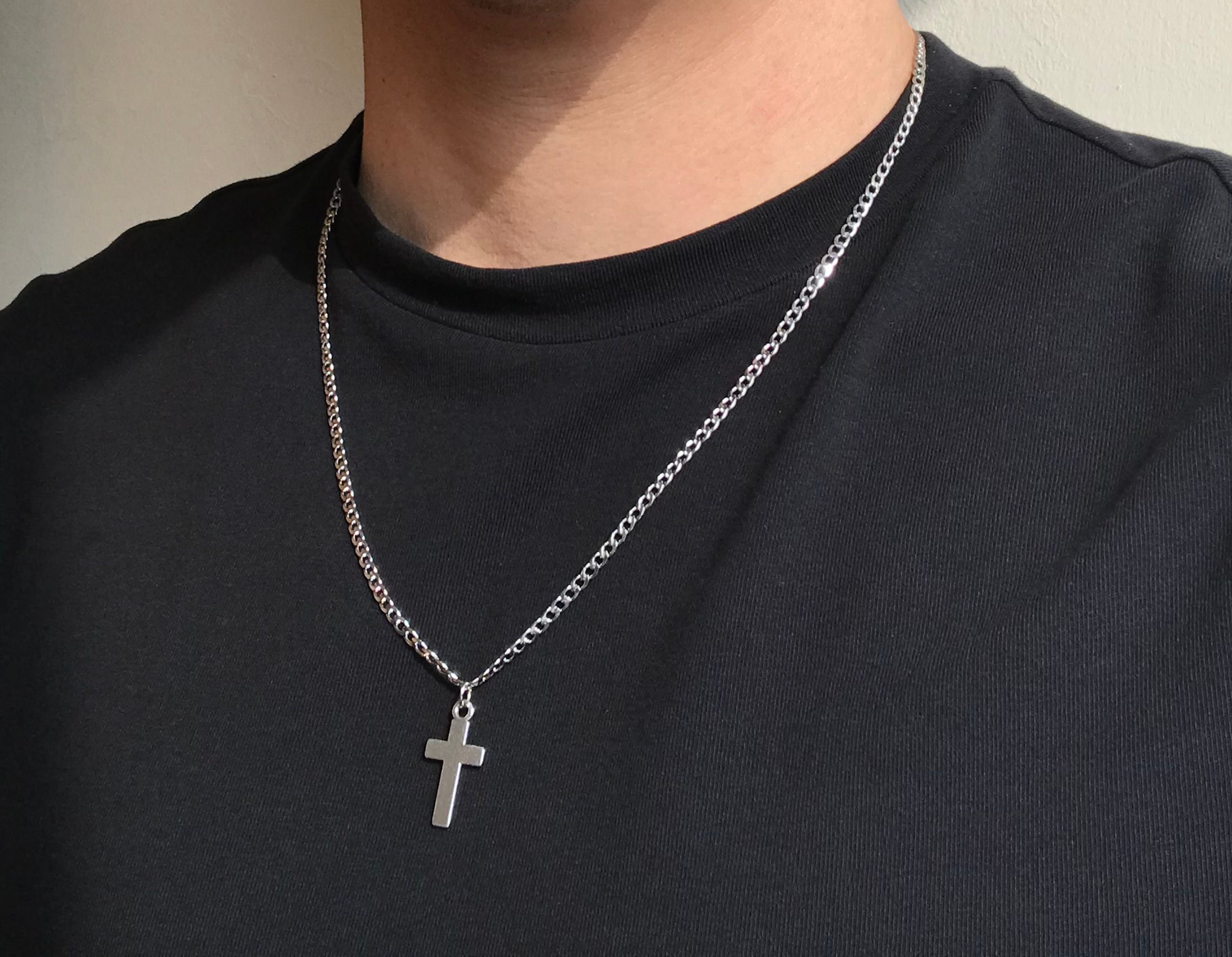 Cross Pendant Curb Chain Stainless Steel Necklace | Etsy UK