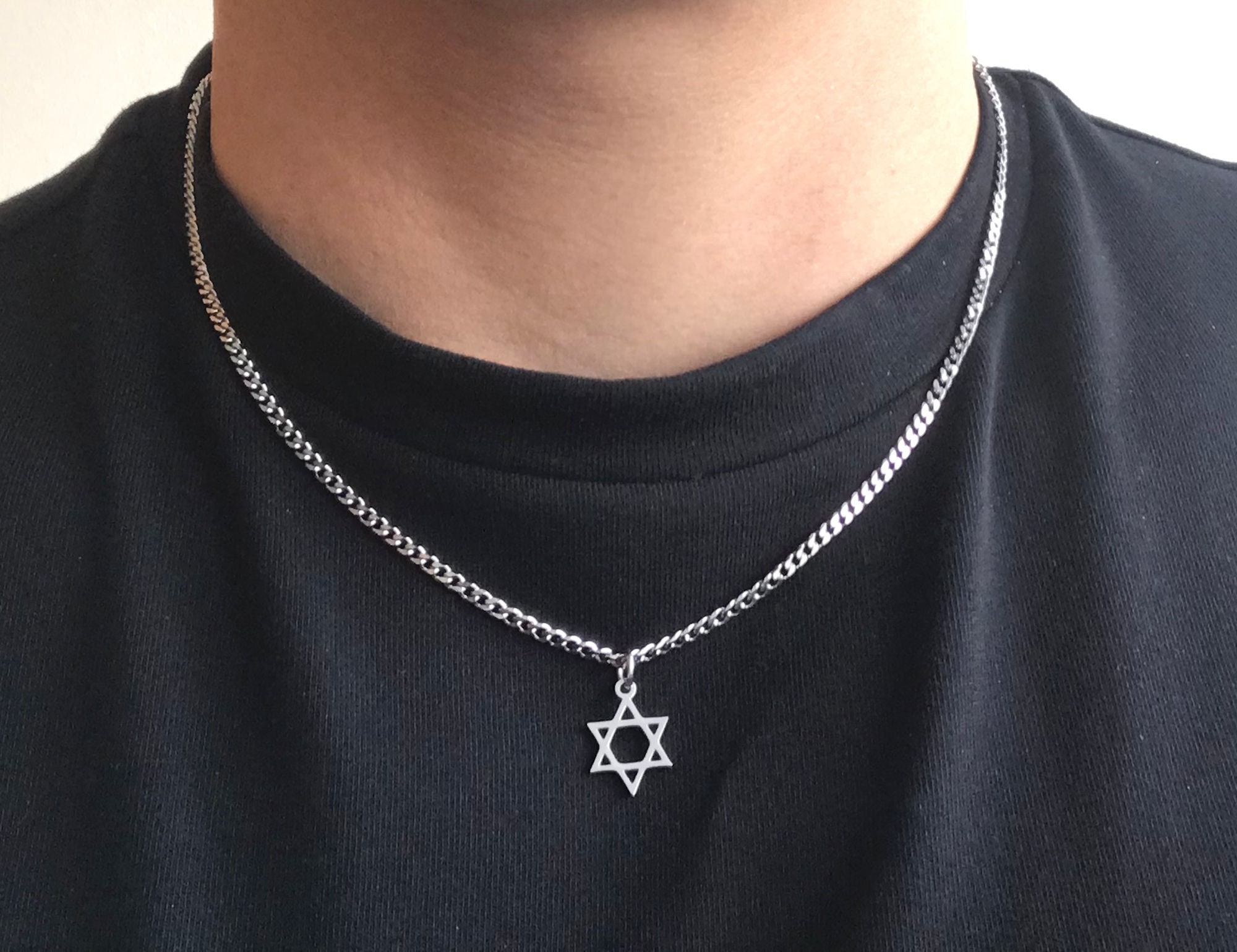 Star of David Necklace Gold Charm Crystal Metal Choker Beaded 