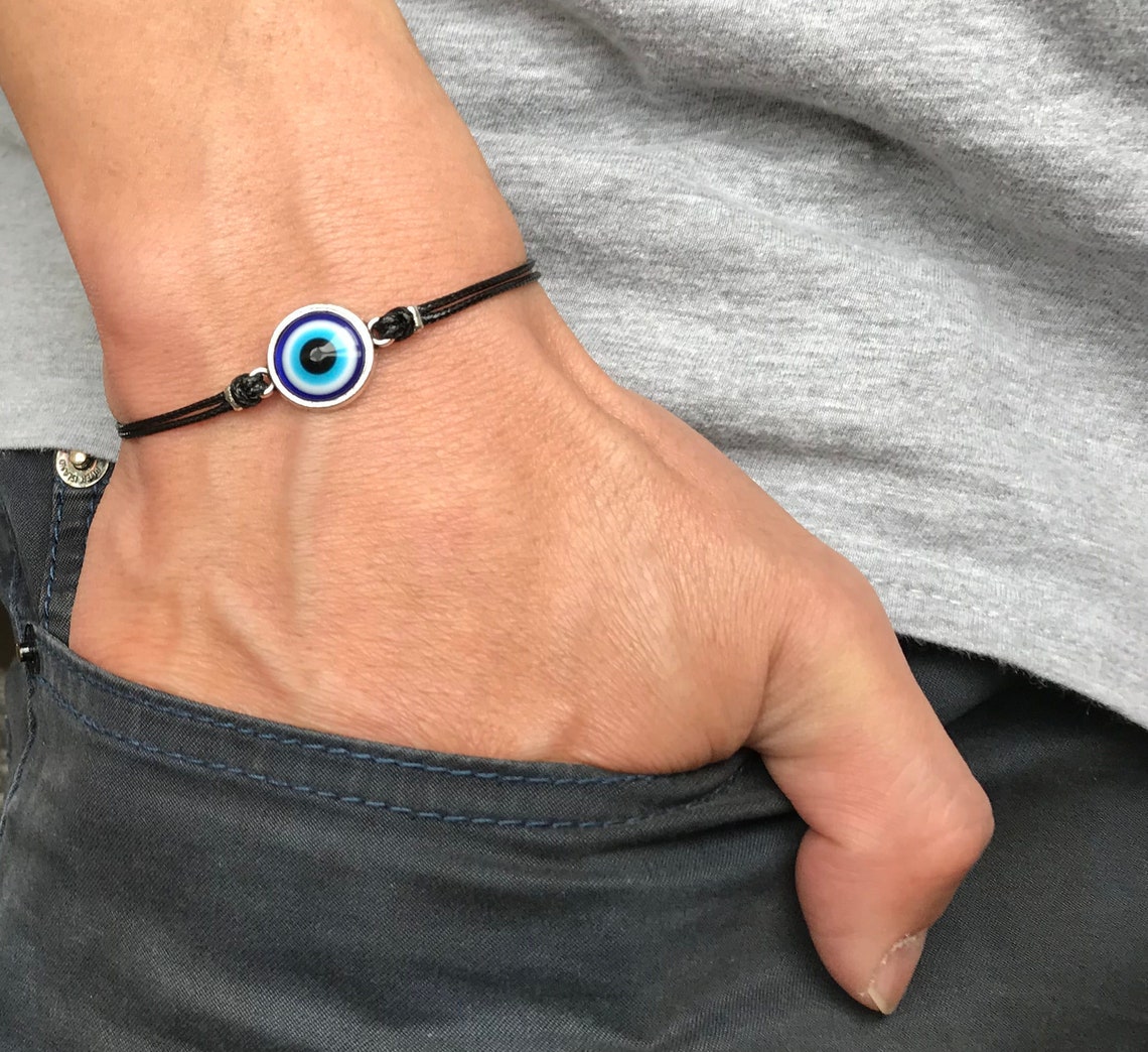 Evil Eye Cord Bracelet Eyeball Symbol Of Protection Blue Etsy