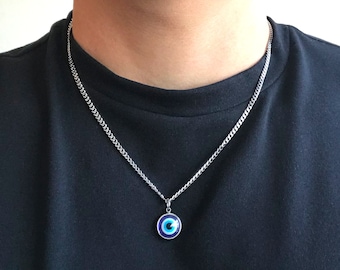 Blue Evil Eye Pendant Charm, Stainless Steel Necklace for Men Women Jewellery, Symbol Of Protection Religious Amulet Good Luck, Gift Box