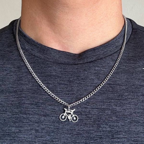 Tiny Stainless Steel Bicycle Cyclist Necklace Pendant, Bike Sport Adventure Transport for Men Him Boyfriend Jewellery Dainty, Gift Box