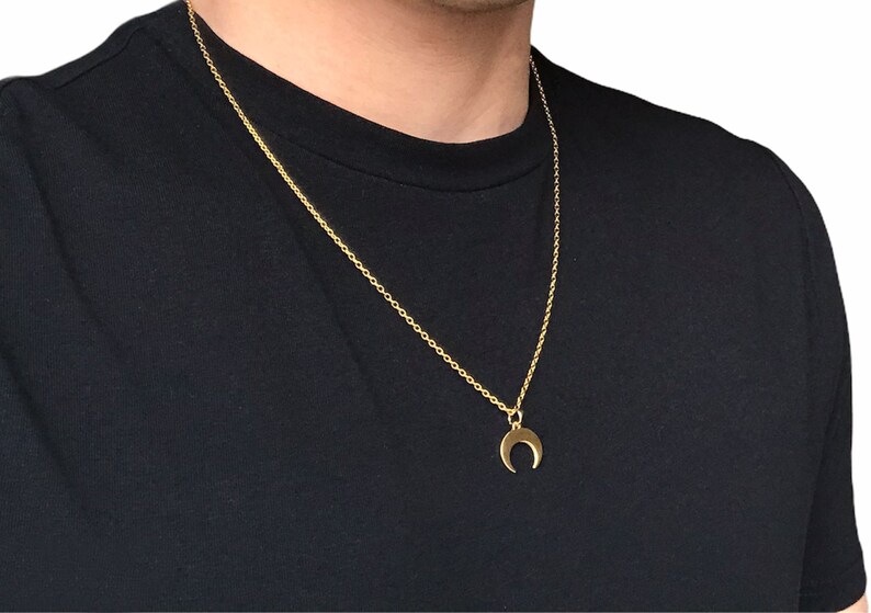 Crescent Earth Sun Star Moon Phases Luna Astronomy Space Sky Jewellery Gift Box Gold Half Moon Stainless Steel Pendant Charm Necklace Men
