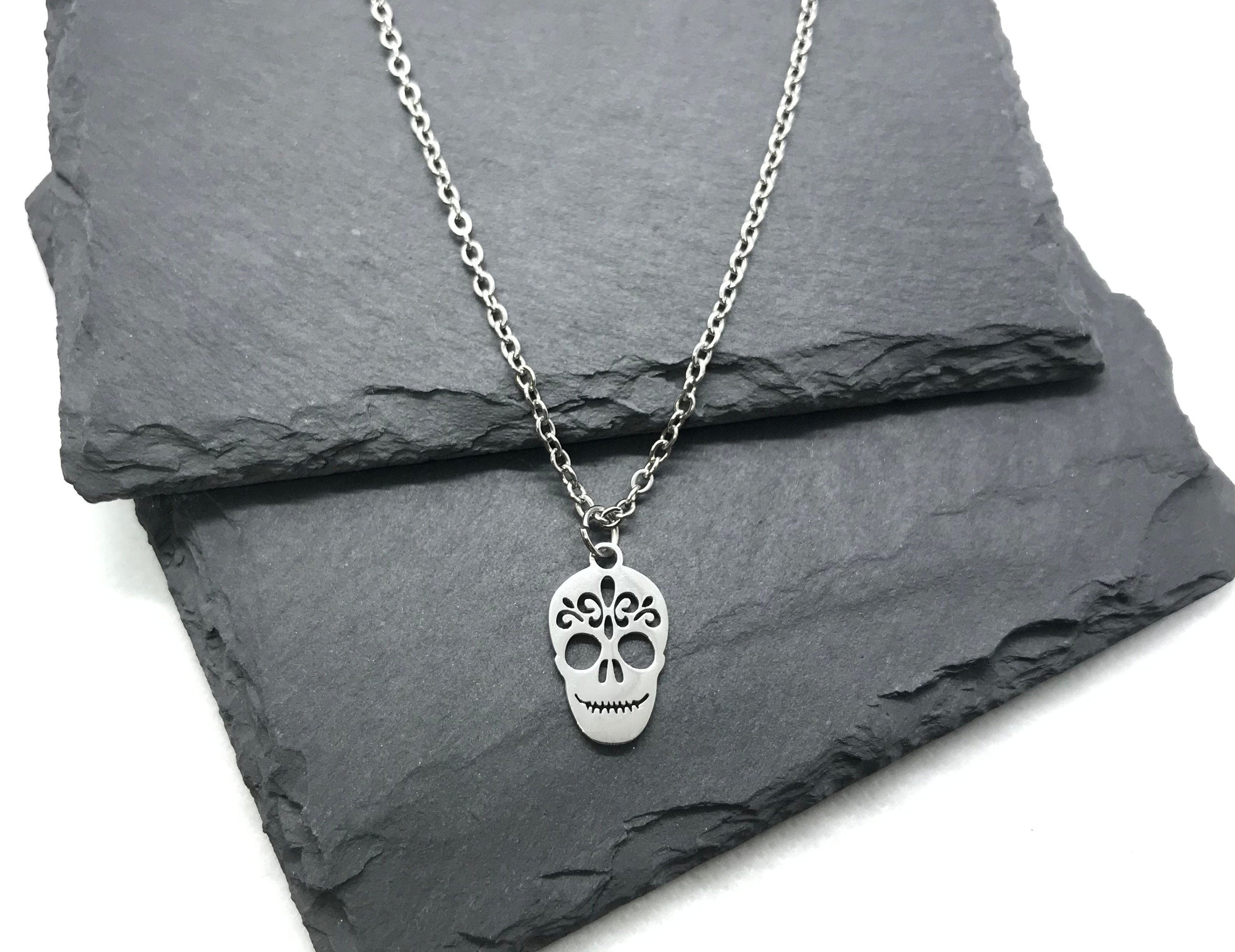 Stainless Steel Skull Pendant Charm Necklace Chain for Men Etsy