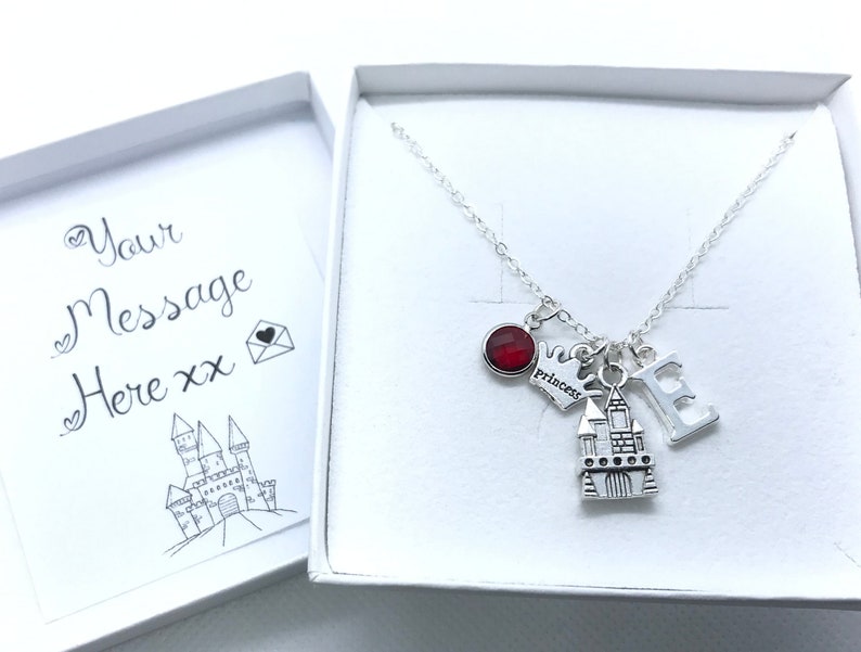Magical Fantasy Fairy Tale Jewellery Gifts Box for Girls Kids Princess Castle Necklace Personalised Silver Initial Letter Birthstone Charm