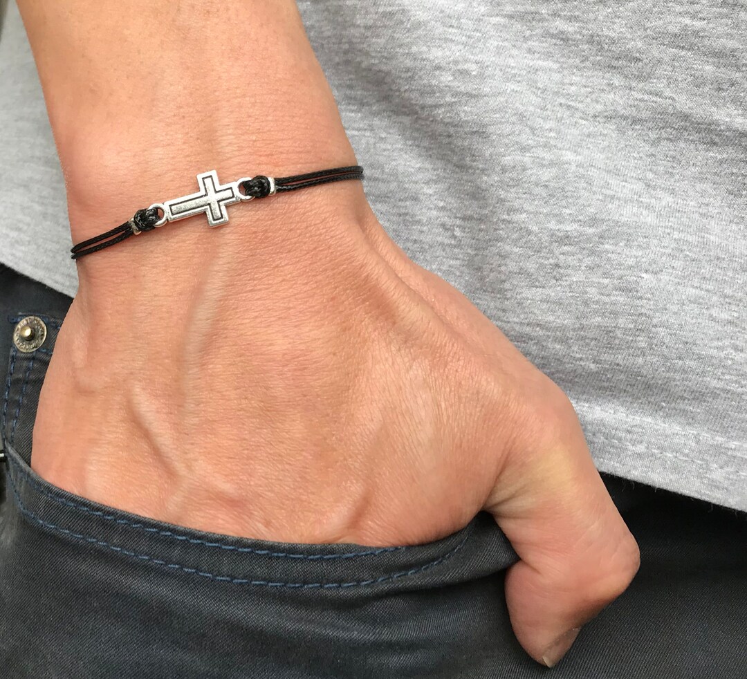 Plated Cross Cord Bracelet, Christian Catholic Religious, Groomsmen