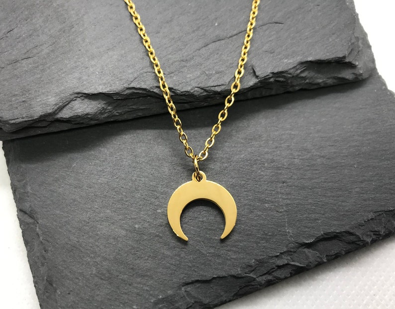 Crescent Earth Sun Star Moon Phases Luna Astronomy Space Sky Jewellery Gift Box Gold Half Moon Stainless Steel Pendant Charm Necklace Men