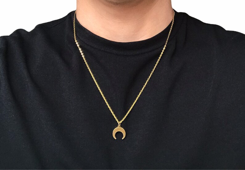 Crescent Earth Sun Star Moon Phases Luna Astronomy Space Sky Jewellery Gift Box Gold Half Moon Stainless Steel Pendant Charm Necklace Men