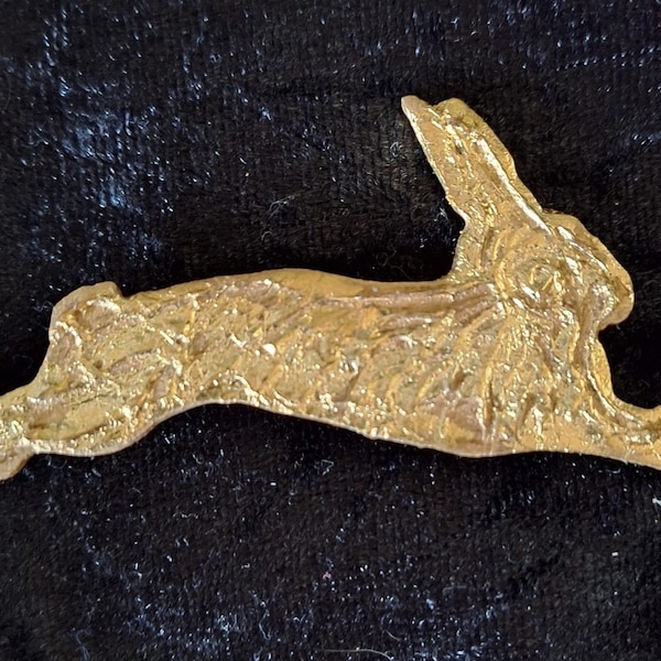 HARE BROOCH. 3.5x1"  Hand Painted Wooden Hare. Gold Leaf. Gold Leaf Hare. Hare Gift. Hare jewellery. Hare Badge