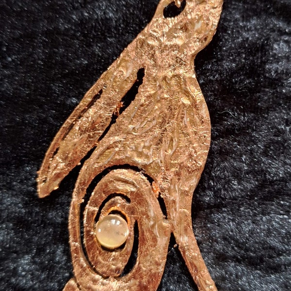 HARE BROOCH. 3 x 2"  Hand Painted Wooden Hare. Rose Gold Leaf Hare. Pagan Hare. Hare jewellery. Hare Badge