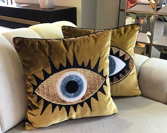 Gold Velvet Evil Eye Pillow Cover Set – Amulet Home Decor